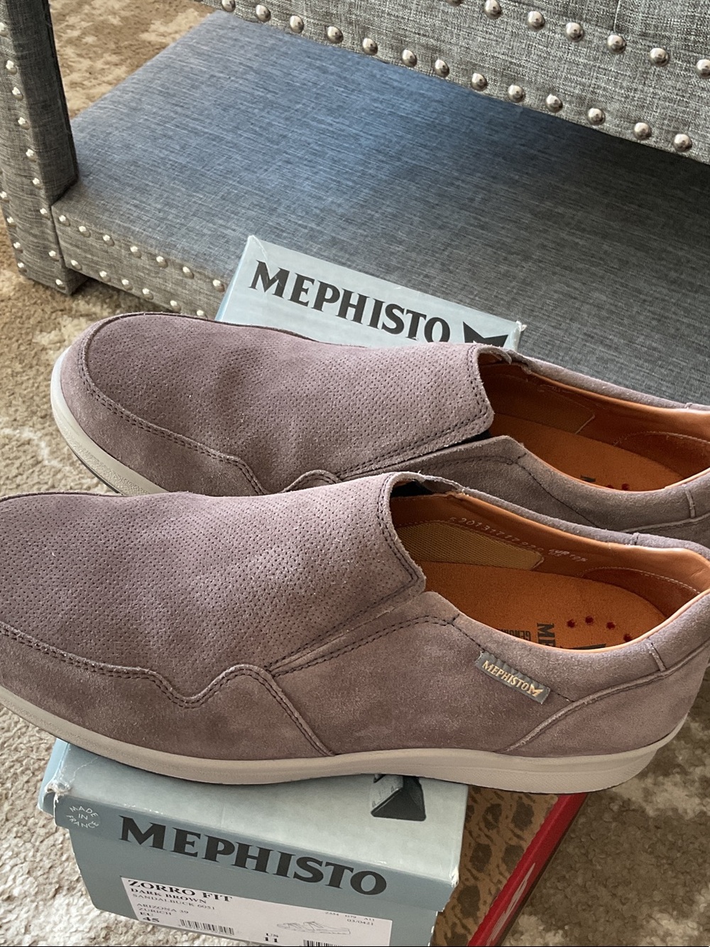 Mephisto Men's Slip-On Suede Loafers in Mauve Taupe